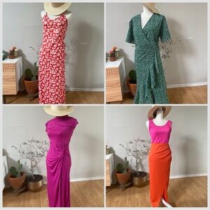 SHEIN Red and White Ruched Wrap Midi Dress